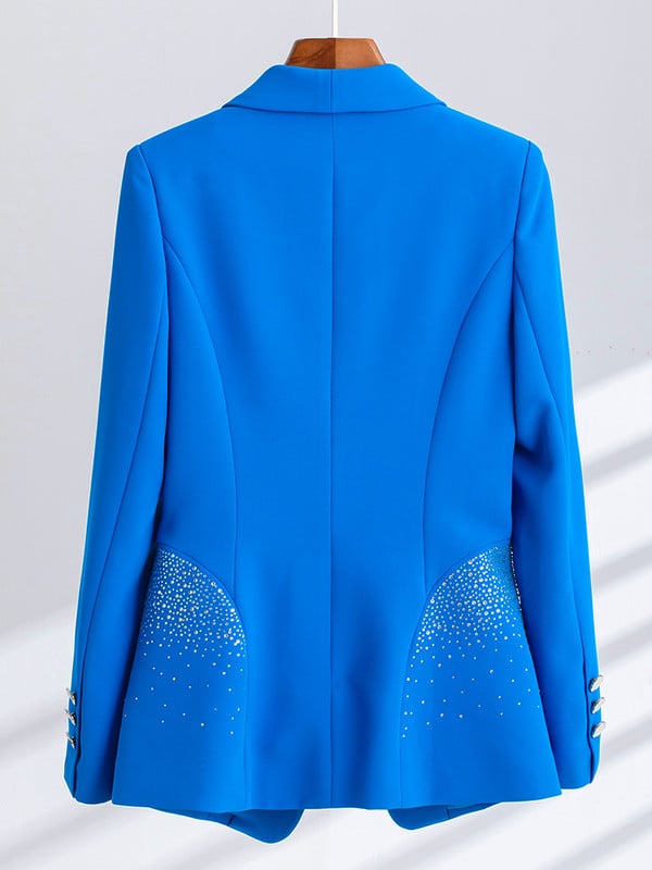 Divatos női nadrágkosztüm formális női irodai munkaruha blézer és nadrág kék fehér fekete tömör 2 részes szett