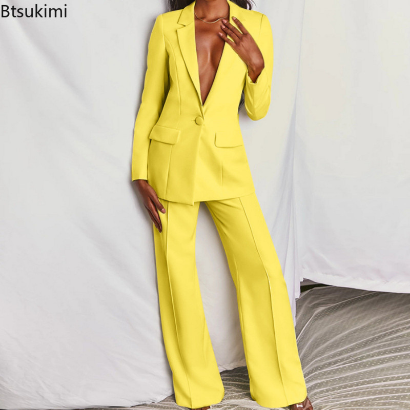 Új hivatalos irodai 2 DB készletek nőknek 2022 blézer öltönyök és nadrágok Slim Fit női nadrágkosztümök Temperament tréningruhák