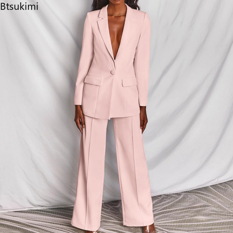Új hivatalos irodai 2 DB készletek nőknek 2022 blézer öltönyök és nadrágok Slim Fit női nadrágkosztümök Temperament tréningruhák