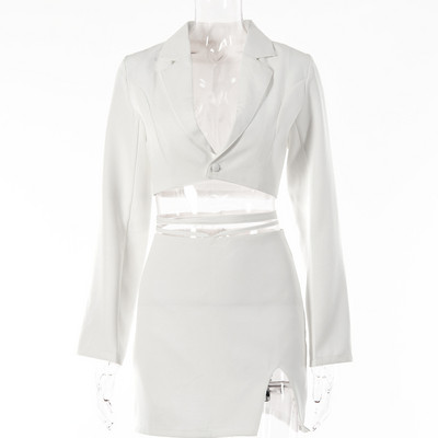 Új női, kétrészes vágott blézer szoknya szett 2 részes női ruhaszoknya, gombos, fűzős, hozzáillő női szett