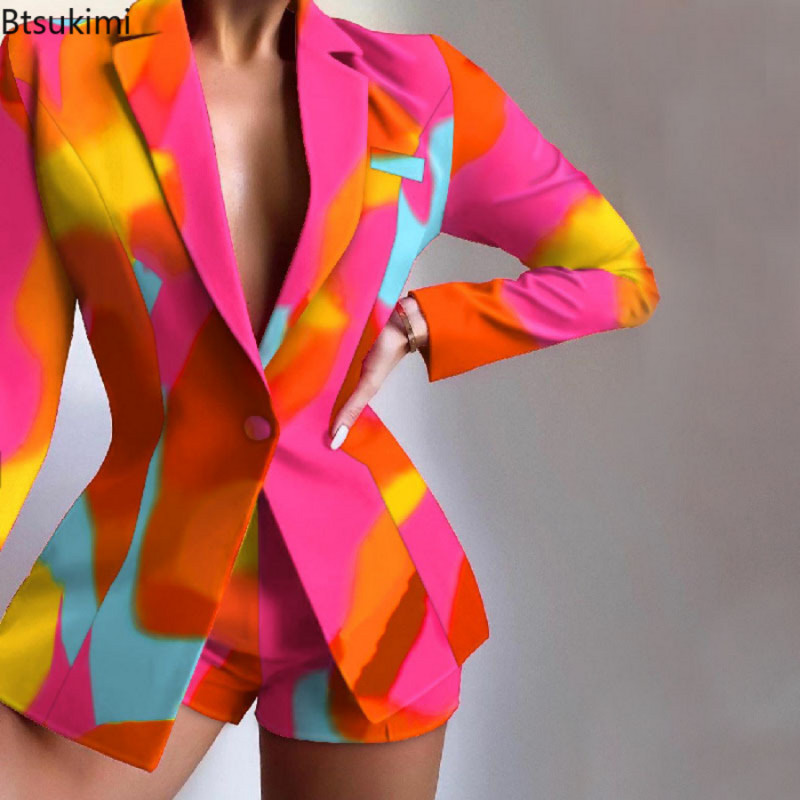 Női öltöny szettek 2022. ősz Slim Fit Temperament Slim rövid nadrágok Kétrészes öltöny rövidnadrág szettek Női blézer 2db szettek Elegáns