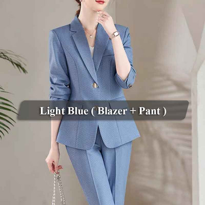 Lenshin 2 részes, kiváló minőségű női nadrágkosztüm, divatos formális női irodai munka, kék üzleti, kétgombos blézer szettek
