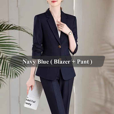 Lenshin 2 részes, kiváló minőségű női nadrágkosztüm, divatos formális női irodai munka, kék üzleti, kétgombos blézer szettek