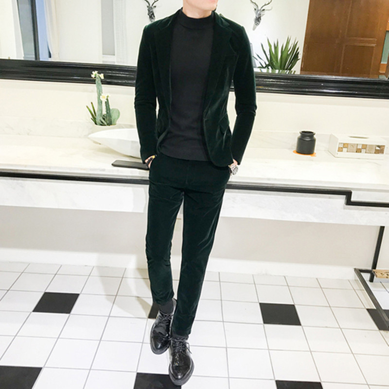 Costume bărbați roșu vin negru verde costume pentru bărbați mire nuntă smoking catifea velur blazer jachete pantaloni 2 piese costum homme nou