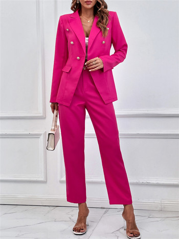 Ανοιξιάτικα φθινοπωρινά γυναικεία σύνολα 2 τεμαχίων με V λαιμόκοψη μακρυμάνικο μπλέιζερ και παντελόνι Business casual κοστούμια Σετ μπουφάν για γυναίκες