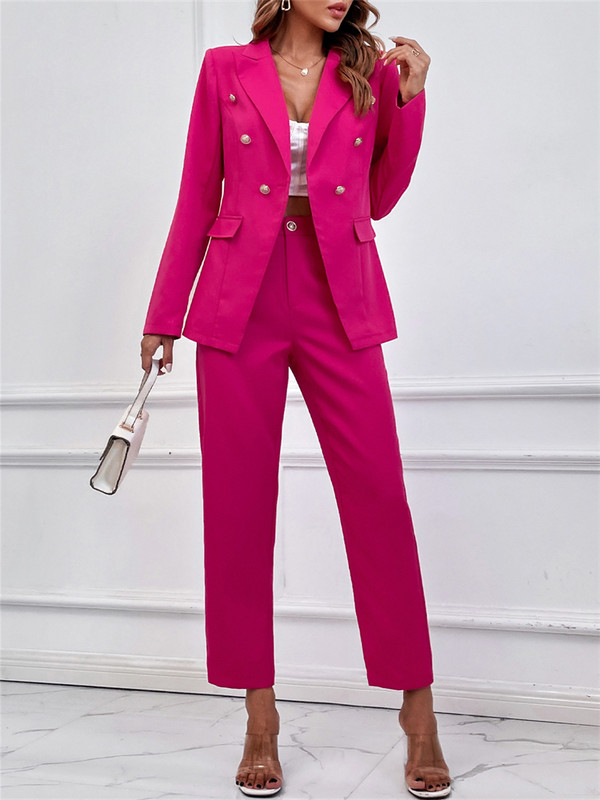 Tavaszi őszi női 2 részes ruhák V nyakú gombos hosszú ujjú blézer és nadrág üzleti alkalmi öltöny szett Női dzsekik