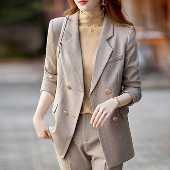 2023 Κορεάτικη μόδα, Λεπτό, χωρίς φόδρα, μακρυμάνικο κοστούμι παντελόνι με διπλό στήθος, Γυναικείο Κομψό Γυναικείο Σετ 2 τεμαχίων T15