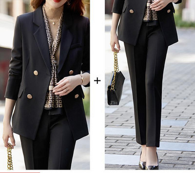 2023-as koreai divat vékony, béleletlen blézer, hosszú ujjú, kétsoros nadrágkosztüm tavaszi irodai női elegáns 2 részes női szett T15