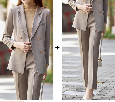 2023-as koreai divat vékony, béleletlen blézer, hosszú ujjú, kétsoros nadrágkosztüm tavaszi irodai női elegáns 2 részes női szett T15