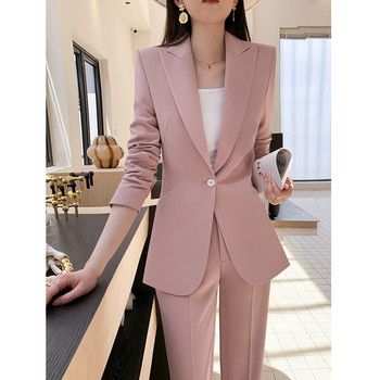 2023 Дамски комплект пролетно лято тънък блейзър панталон Корейски офис дама Работен грациозен костюм Палто Панталони Ежедневно облекло T18