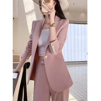 2023 Дамски комплект пролетно лято тънък блейзър панталон Корейски офис дама Работен грациозен костюм Палто Панталони Ежедневно облекло T18