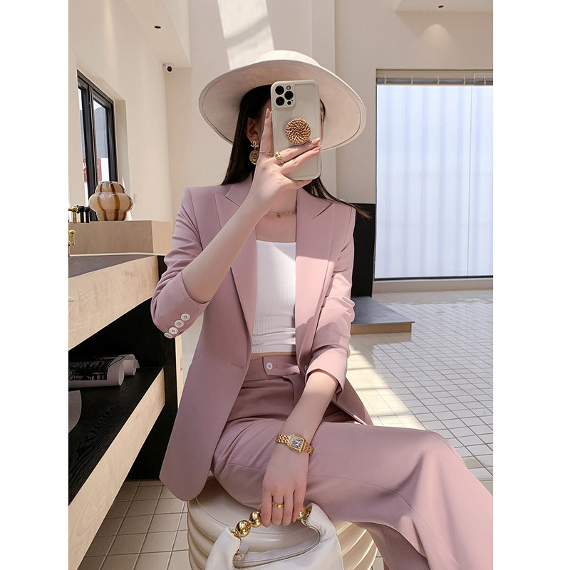 2023-as női tavaszi nyár vékony blézer nadrág szett koreai irodai női munka kecses öltöny kabát nadrág ruhák mindennapi ruhák T18