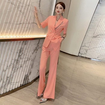 Ανοιξιάτικο καλοκαίρι 2023 Λεπτά γυναικεία σακάκια μακρύ παντελόνι σετ με κουμπιά Κορεατικά Office Lady Lady Slim Suit Παντελόνια Μασίφ παντελόνια T01