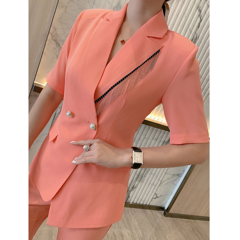 2023 tavaszi nyár vékony női blézer hosszú nadrág gomb szett koreai irodai női alkalmi karcsú öltöny nadrág tömör nadrágkosztüm T01