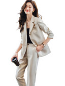 Divatos fekete kávé bézs nadrágkosztüm női formális 2 részes női munkaruha hosszú ujjú dzseki blézer és nadrág