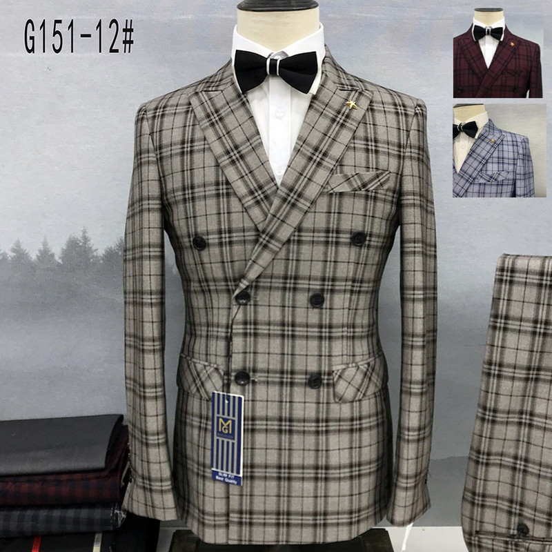 2022-es divat új férfi alkalmi butik kockás karcsú, kétsoros öltöny 2 részes öltöny blézer dzseki kabát nadrág nadrág szett