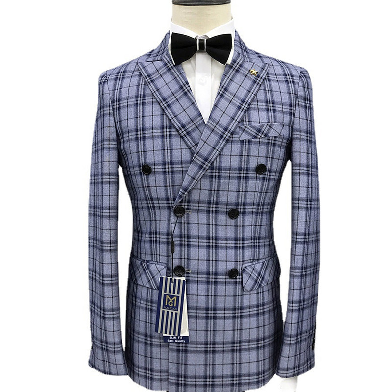 2022-es divat új férfi alkalmi butik kockás karcsú, kétsoros öltöny 2 részes öltöny blézer dzseki kabát nadrág nadrág szett