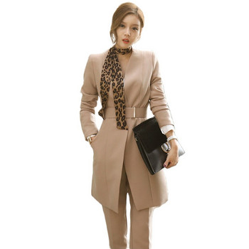 Γυναικείο σετ κοστούμι ζιβάγκο με λεπτή εφαρμογή, Casual Office Lady με μονό κουμπί Κομψό Blaiser Mujer Μαύρο 2022 New Blazerpants
