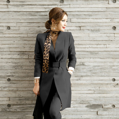 Дамски тънък комплект блейзър комплект ежедневни офис дами Елегантен блейзър с едно копче Mujer черен 2022 г. Нов блейзър панталон