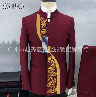 2 db öltöny szett blézer kabát nadrág / 2022 divat férfi alkalmi butik egysoros álló gallér tunika öltöny kabát nadrág