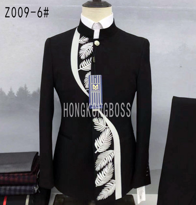 2 db öltöny szett blézer kabát nadrág / 2022 divat férfi alkalmi butik egysoros álló gallér tunika öltöny kabát nadrág