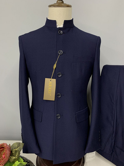 2 db öltöny szett blézer kabát nadrág / 2022 divat férfi alkalmi butik egysoros álló gallér tunika öltöny kabát nadrág