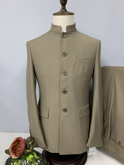 2 db öltöny szett blézer kabát nadrág / 2022 divat férfi alkalmi butik egysoros álló gallér tunika öltöny kabát nadrág