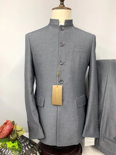 2 db öltöny szett blézer kabát nadrág / 2022 divat férfi alkalmi butik egysoros álló gallér tunika öltöny kabát nadrág