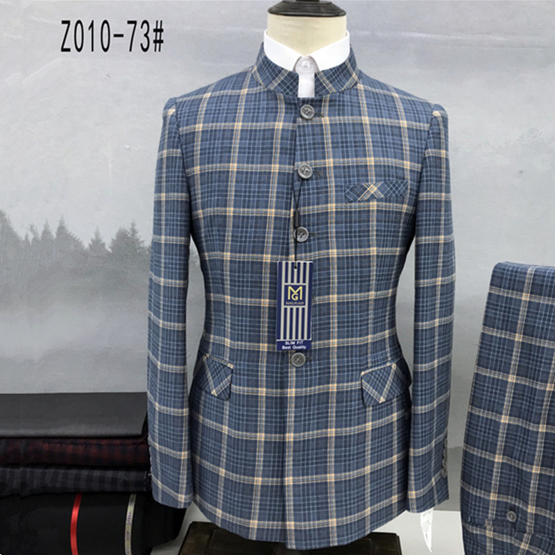 2 db öltöny szett blézer kabát nadrág / 2022 divat férfi alkalmi butik egysoros álló gallér tunika öltöny kabát nadrág