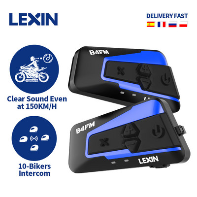 Lexin B4FM-X Bluetooth motoros kaputelefon sisak fejhallgatók, BT 5.0 vezeték nélküli kommunikációs interfon zenemegosztás 10 versenyző