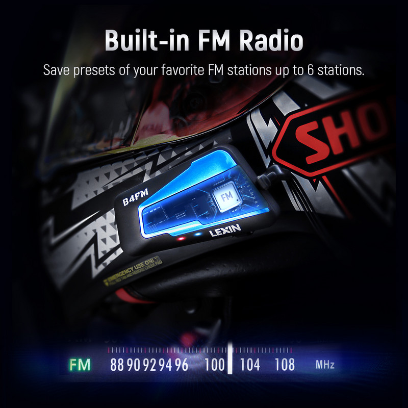 Lexin B4FM-X „Bluetooth“ motociklo domofono šalmo ausinės, BT 5.0 belaidžio ryšio vidinis ryšys, muzikos bendrinimas, 10 motociklininkų