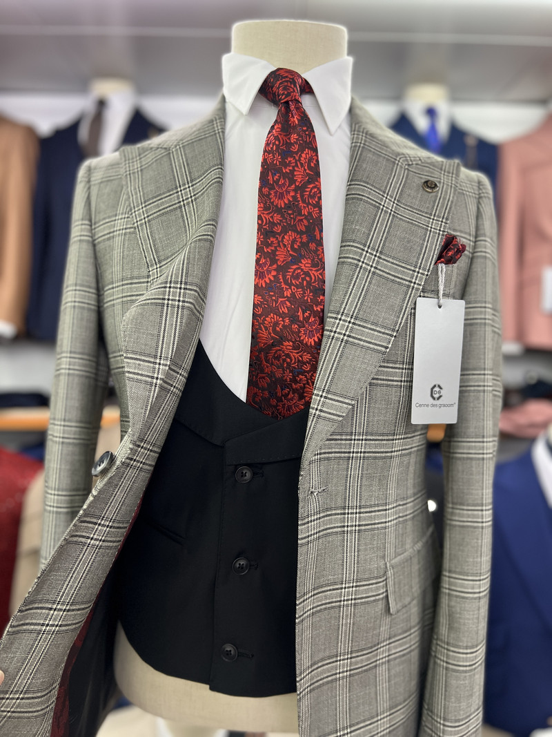 Cenne Des Graoom 2022 Klasszikus Glen Plaid 3 részes, vintage férfi öltöny, blézer fekete mellény nadrág, napi összejövetelre, esküvőre szabva