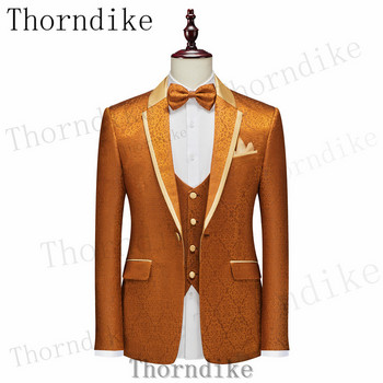 Thorndike Orange Мъжки костюми Ежедневни смокинги от 3 части за сватбени шаферски костюми Мъжки 2022 г. (блейзър+жилетка+панталон)