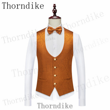 Thorndike Orange Мъжки костюми Ежедневни смокинги от 3 части за сватбени шаферски костюми Мъжки 2022 г. (блейзър+жилетка+панталон)