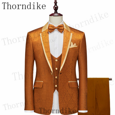 Thorndike narancssárga férfi öltönyök, 3 részes alkalmi szmokingok esküvői vőfély öltönyökhöz, 2022 (blézer+mellény+nadrág)