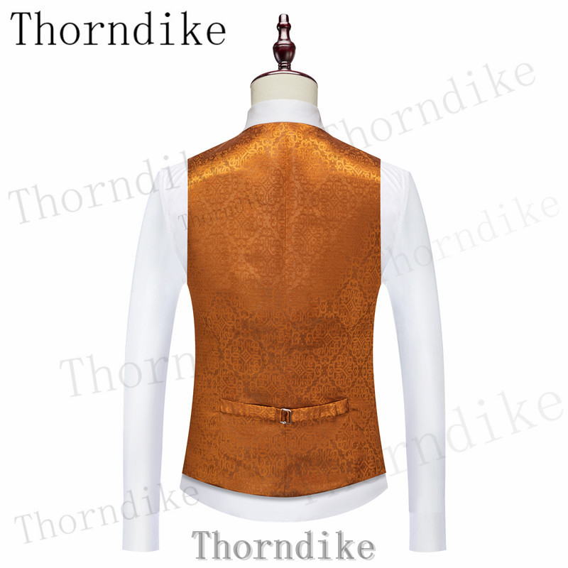 Thorndike narancssárga férfi öltönyök, 3 részes alkalmi szmokingok esküvői vőfély öltönyökhöz, 2022 (blézer+mellény+nadrág)