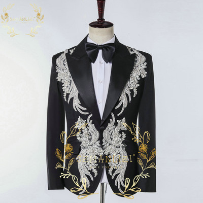 SZMANLIZI 2022 luxus gyöngyfűző fekete férfi öltöny vőlegény viselet Terno Masculino 2 részes szett karcsú szmoking esküvői blézerhez
