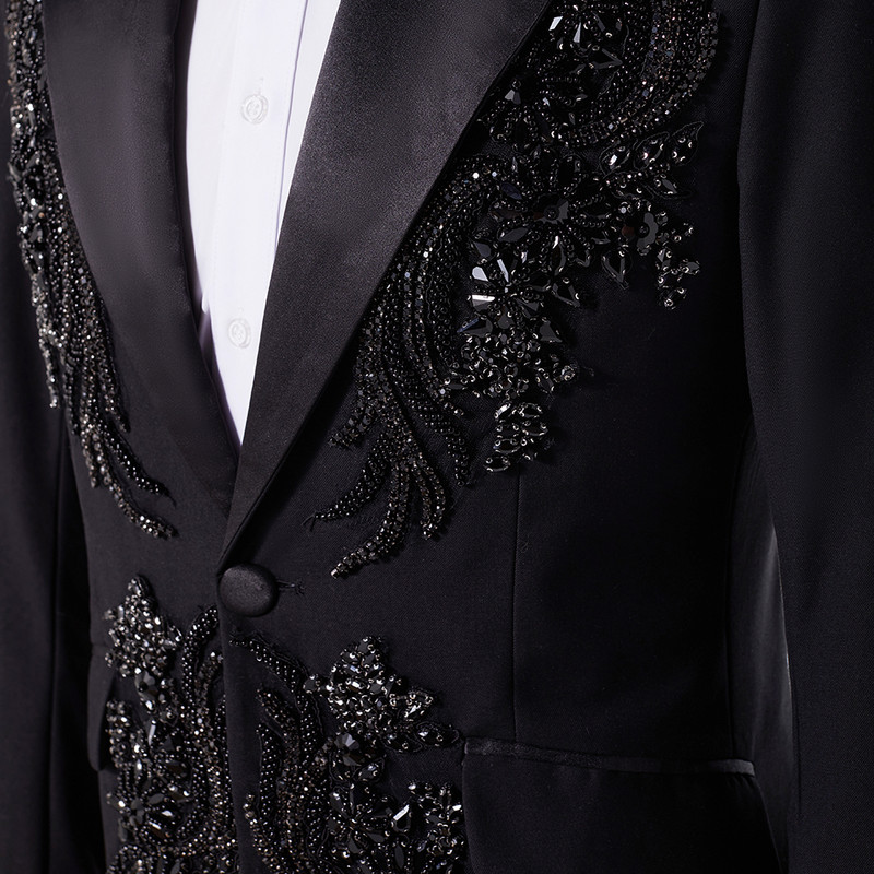 SZMANLIZI 2022 luxus gyöngyfűző fekete férfi öltöny vőlegény viselet Terno Masculino 2 részes szett karcsú szmoking esküvői blézerhez