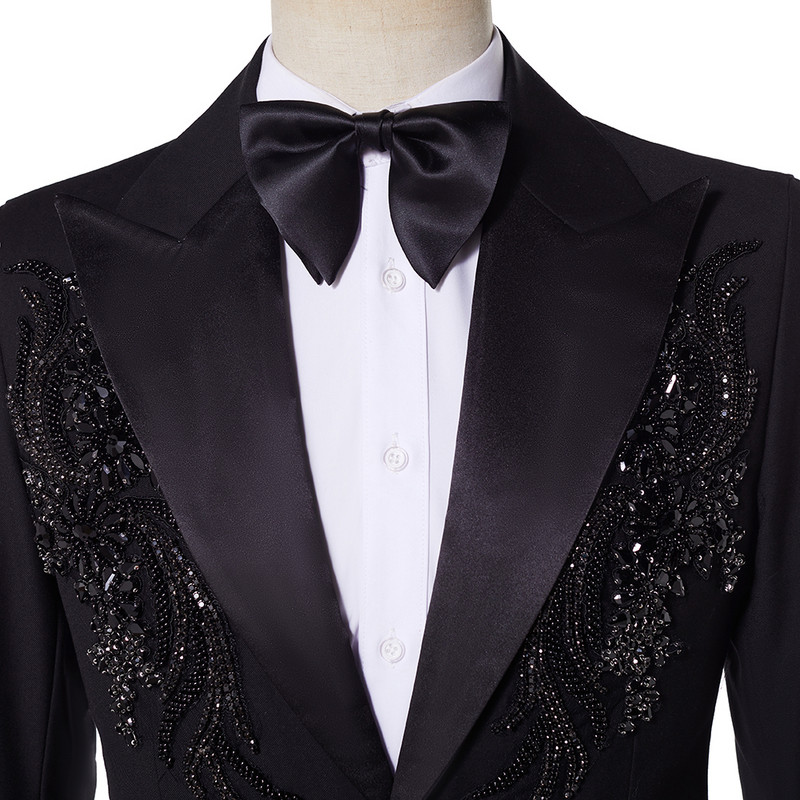 SZMANLIZI 2022 luxus gyöngyfűző fekete férfi öltöny vőlegény viselet Terno Masculino 2 részes szett karcsú szmoking esküvői blézerhez