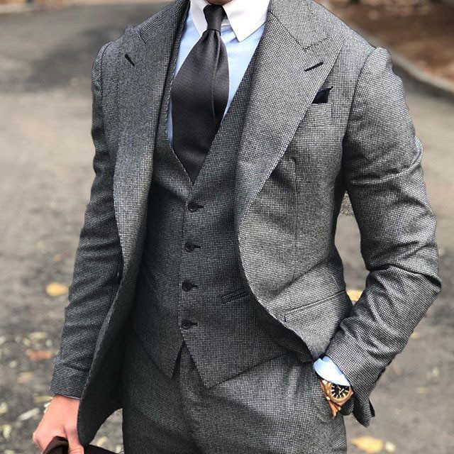 Őszi Light Wine Red Tweed blézer szettek férfiaknak Formális férfi öltönyök 3 részes vőlegény esküvői öltöny készletek férfiaknak, mellény + nadrág