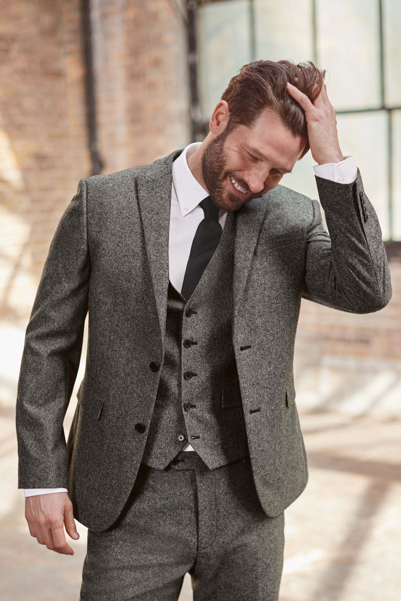 Őszi Light Wine Red Tweed blézer szettek férfiaknak Formális férfi öltönyök 3 részes vőlegény esküvői öltöny készletek férfiaknak, mellény + nadrág