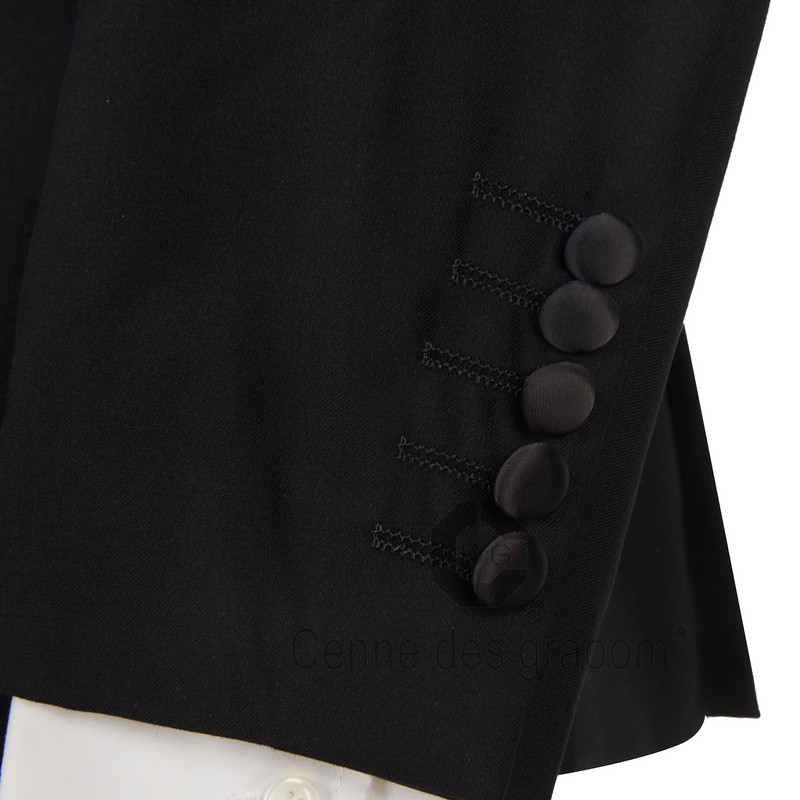 Cenne Des Graoom legújabb kabáttervezés férfi öltönyök szabott szmoking 2 részes blézer esküvői parti énekes vőlegény jelmez Homme fekete