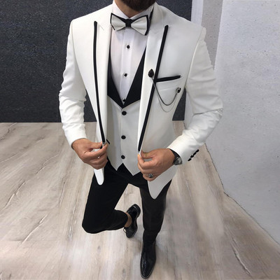 Ανδρικά κοστούμια 3 τεμαχίων Slim Fit Casual Business Groomsmen Γκρι Πράσινο Σμόκιν με ρεβέρ ιβουάρ για επίσημο γάμο (Μπλάζερ+παντελόνι+γιλέκο)