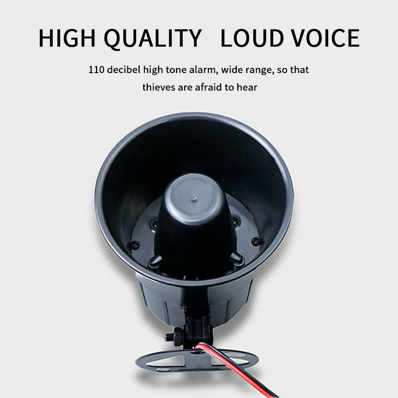 12 VDC SIGNALAVIMO SIRENA Laidinė pavojaus signalo sirena garso signalas, skirtas namų signalizacijos sistemos apsaugai Garsus garsas Sirena 110DB