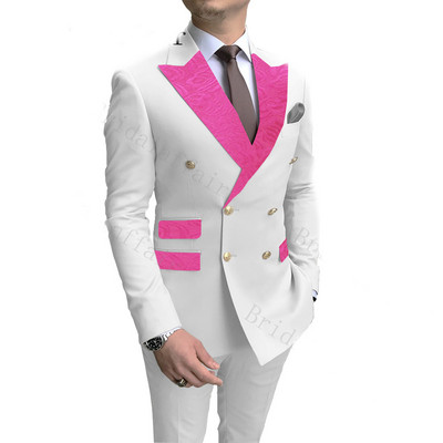 Klasszikus bordó Paisley hajtókás zsebek férfi öltönyök fehér esküvői vőlegény öltönyök, kétsoros kosztümök, férfi blézerek