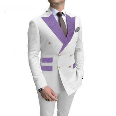 Klasszikus bordó Paisley hajtókás zsebek férfi öltönyök fehér esküvői vőlegény öltönyök, kétsoros kosztümök, férfi blézerek