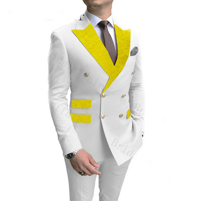 Klasszikus bordó Paisley hajtókás zsebek férfi öltönyök fehér esküvői vőlegény öltönyök, kétsoros kosztümök, férfi blézerek