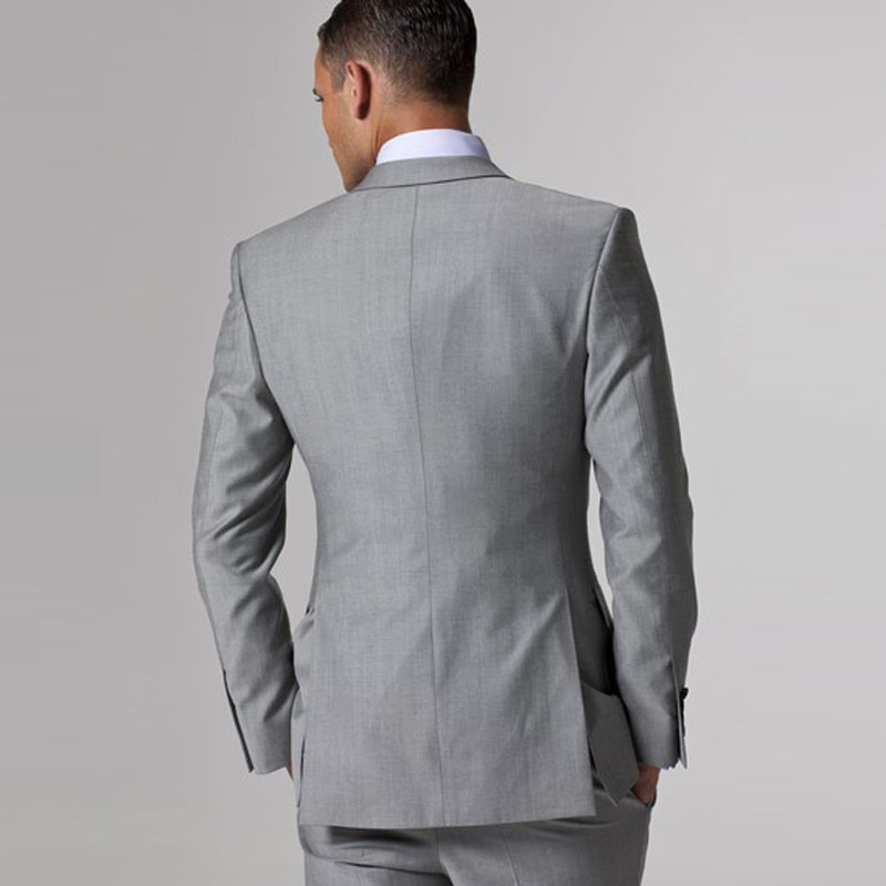 Szürke üzleti férfi öltöny rovátkolt hajtókával, 3 részes, hivatalos esküvői vőfély szmoking báli férfi divat szett kabát nadrág mellény