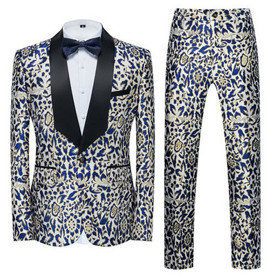 Brit stílusú öltöny 2 részes klasszikus fekete/piros/királykék divatpalota esküvői bankett vőlegény férfi jacquard blézerek és nadrágok