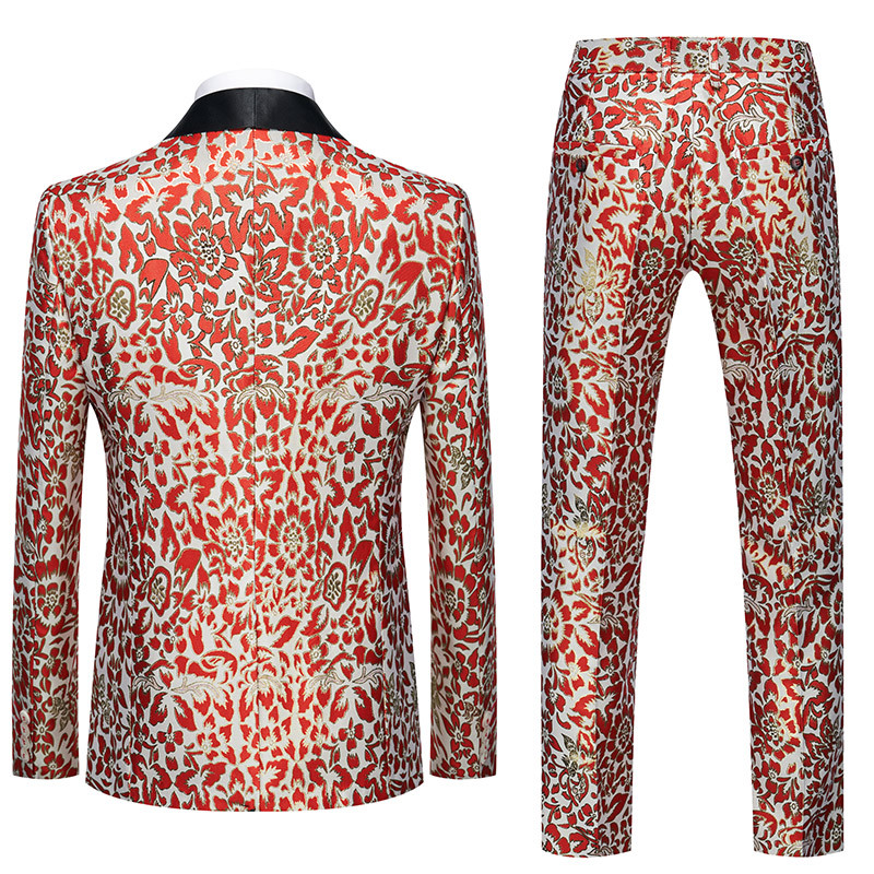 Brit stílusú öltöny 2 részes klasszikus fekete/piros/királykék divatpalota esküvői bankett vőlegény férfi jacquard blézerek és nadrágok